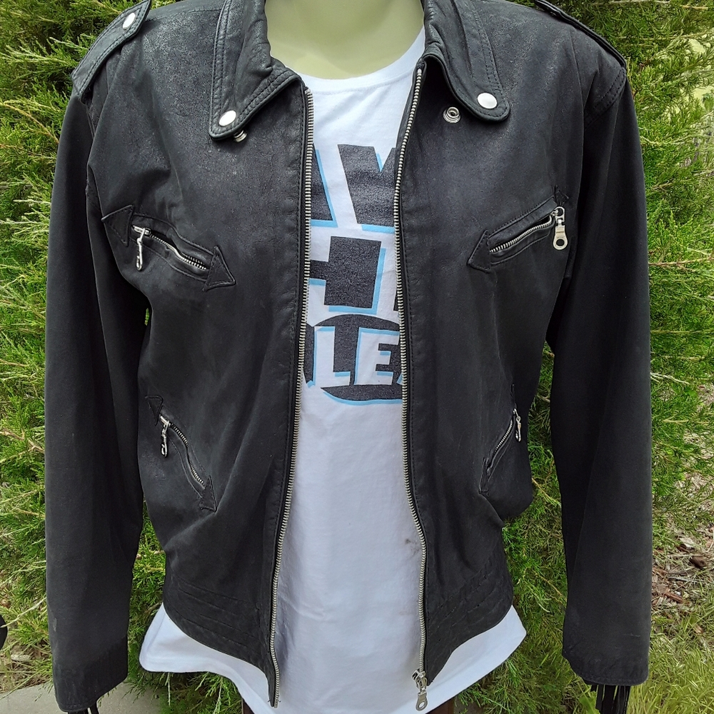 Biker Jacket Genuine Leather Size M